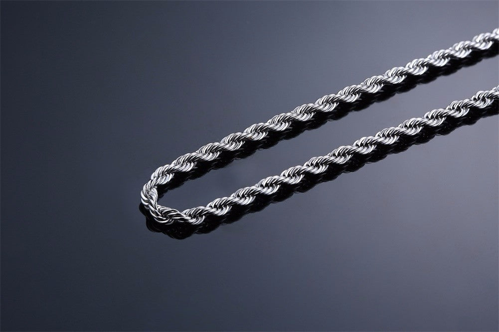 Colar Longo de Corda para Homens e Mulheres, Corrente de Corda Torcida em Aço In